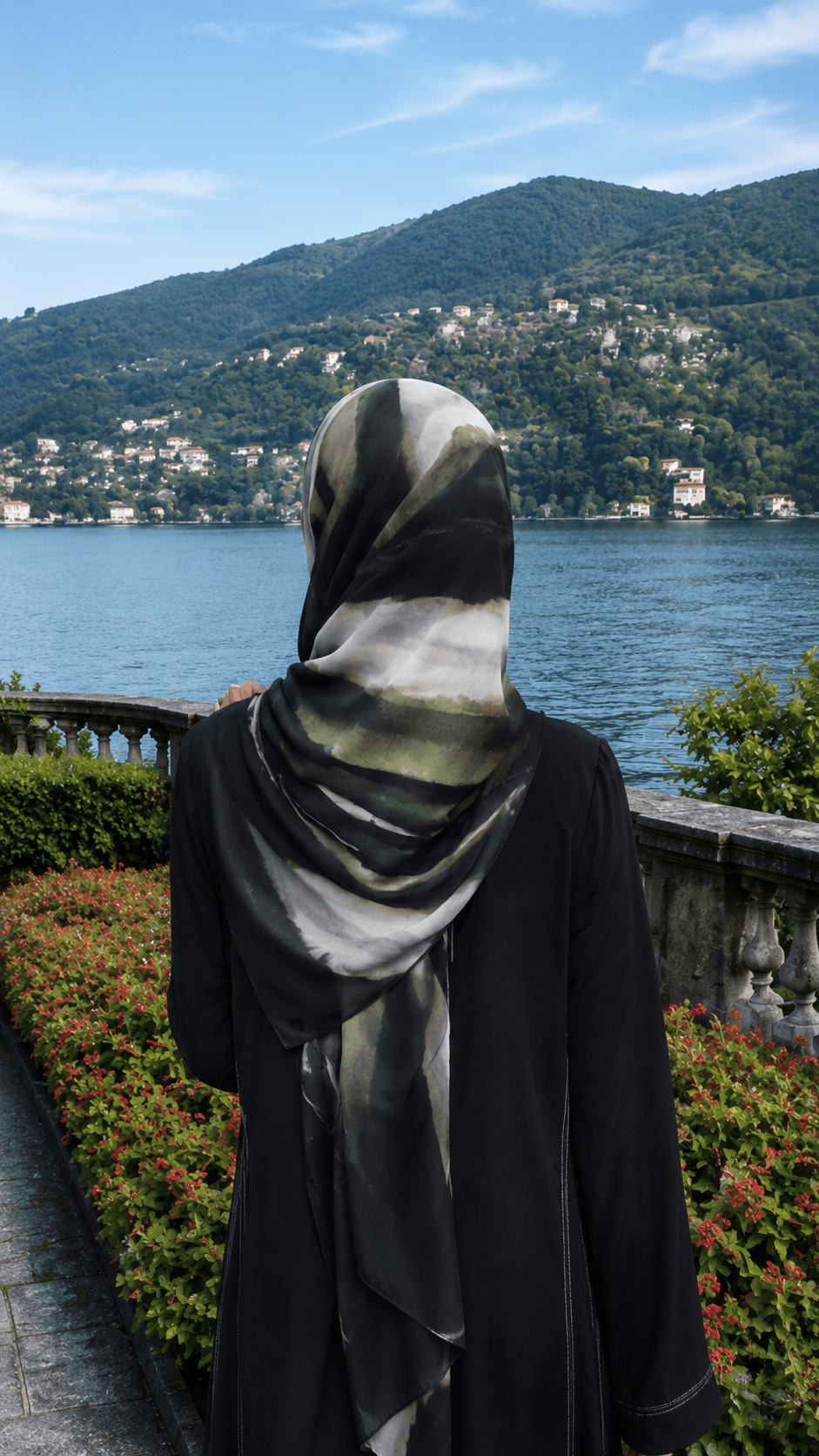 Black Olive Green Grey Brushstroke hijab shawl - view 4