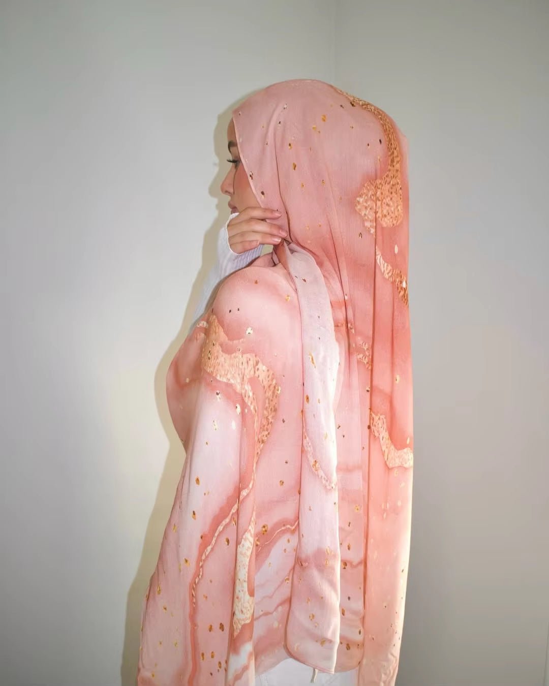 Blush Pink Rose Gold Foil Marble hijab shawl - view 1