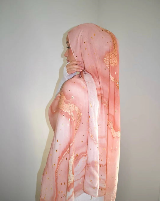 Blush Pink Rose Gold Foil Marble hijab shawl - view 1