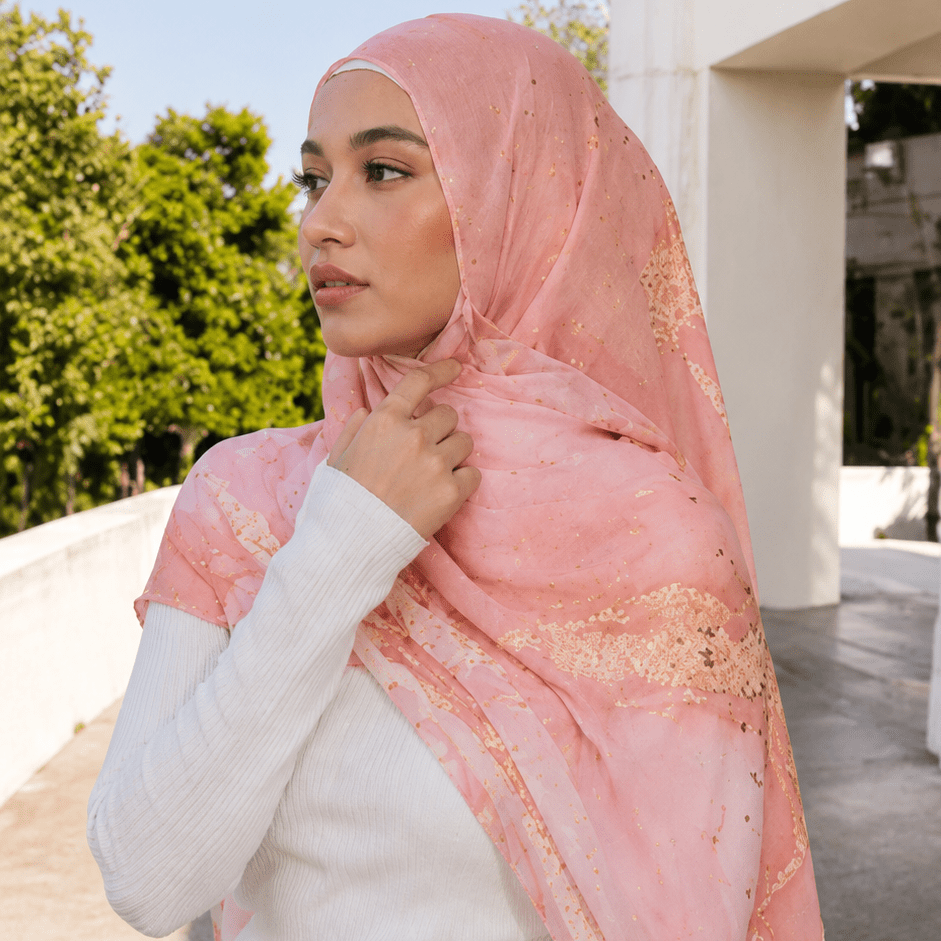 Blush Pink Rose Gold Foil Marble hijab shawl - view 2