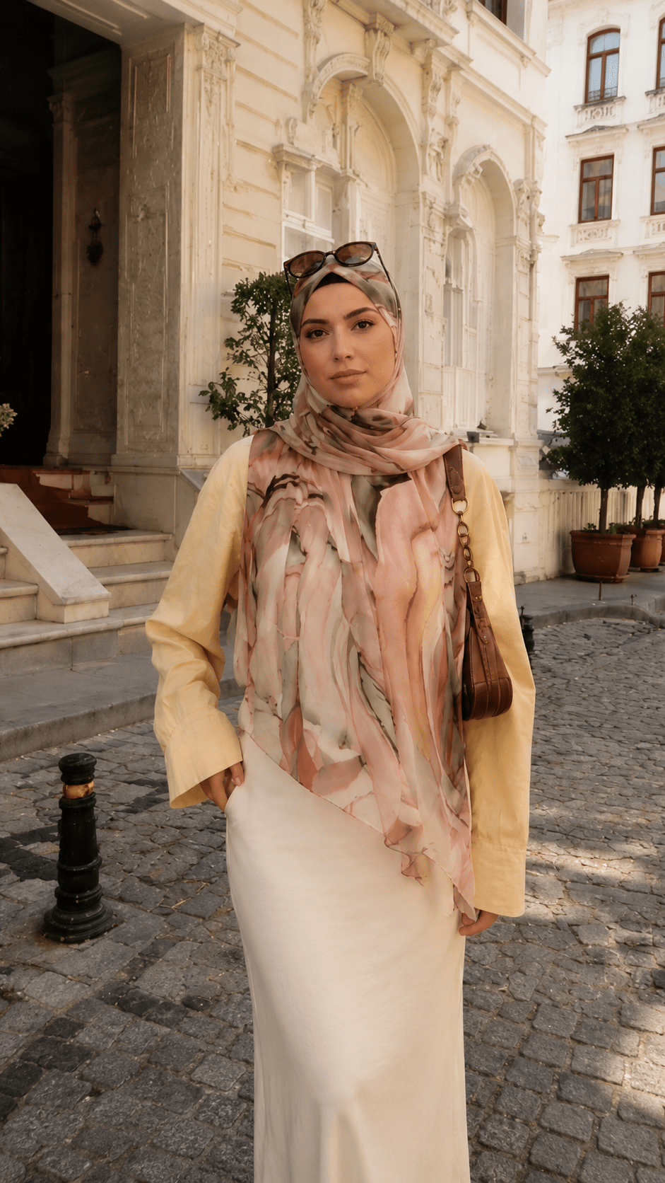 Camel Brown Black Swirl Marble hijab shawl - view 2