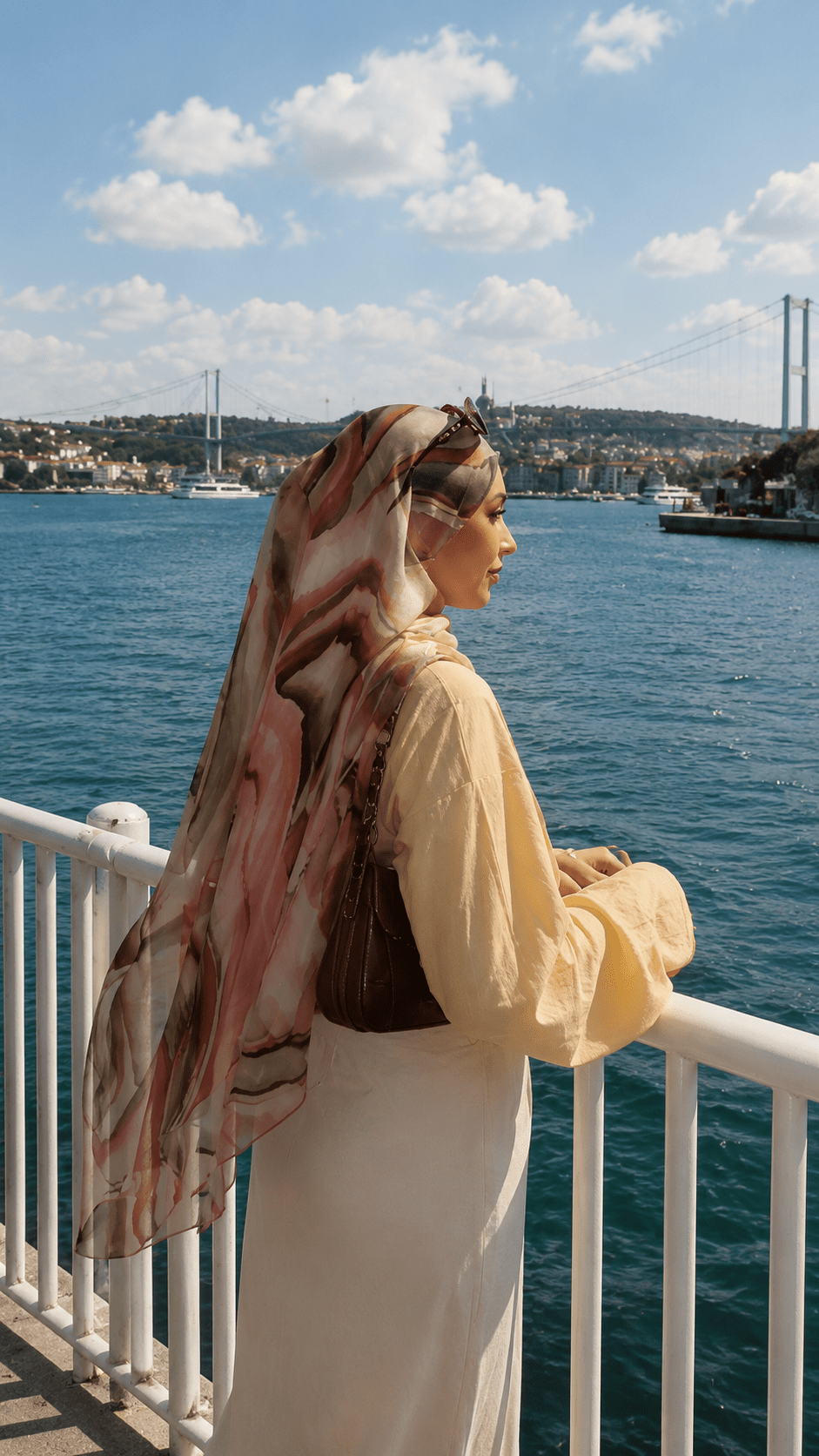 Camel Brown Black Swirl Marble hijab shawl - view 3