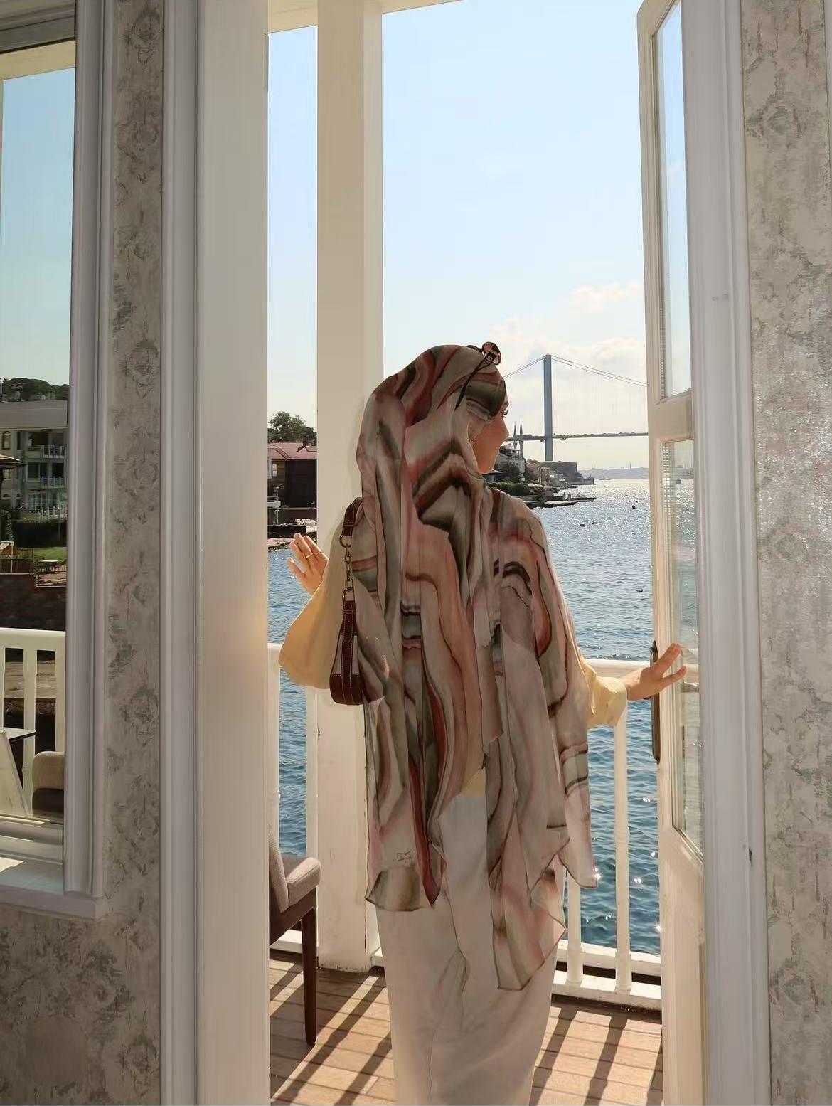 Camel Brown Black Swirl Marble hijab shawl - view 1