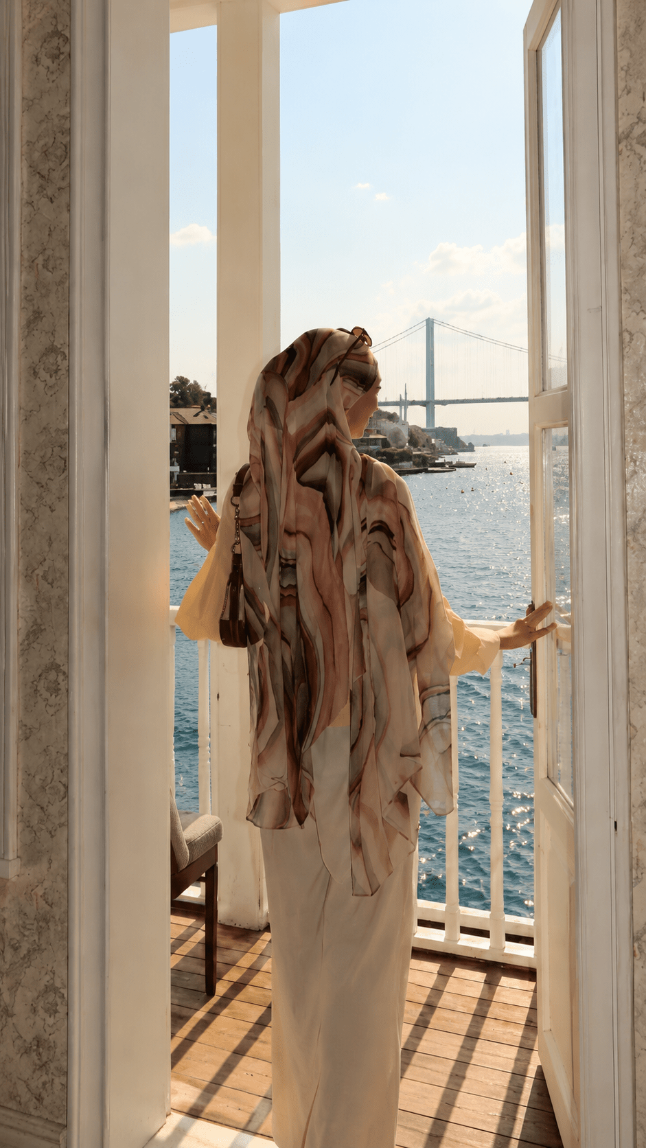 Camel Brown Black Swirl Marble hijab shawl - view 4