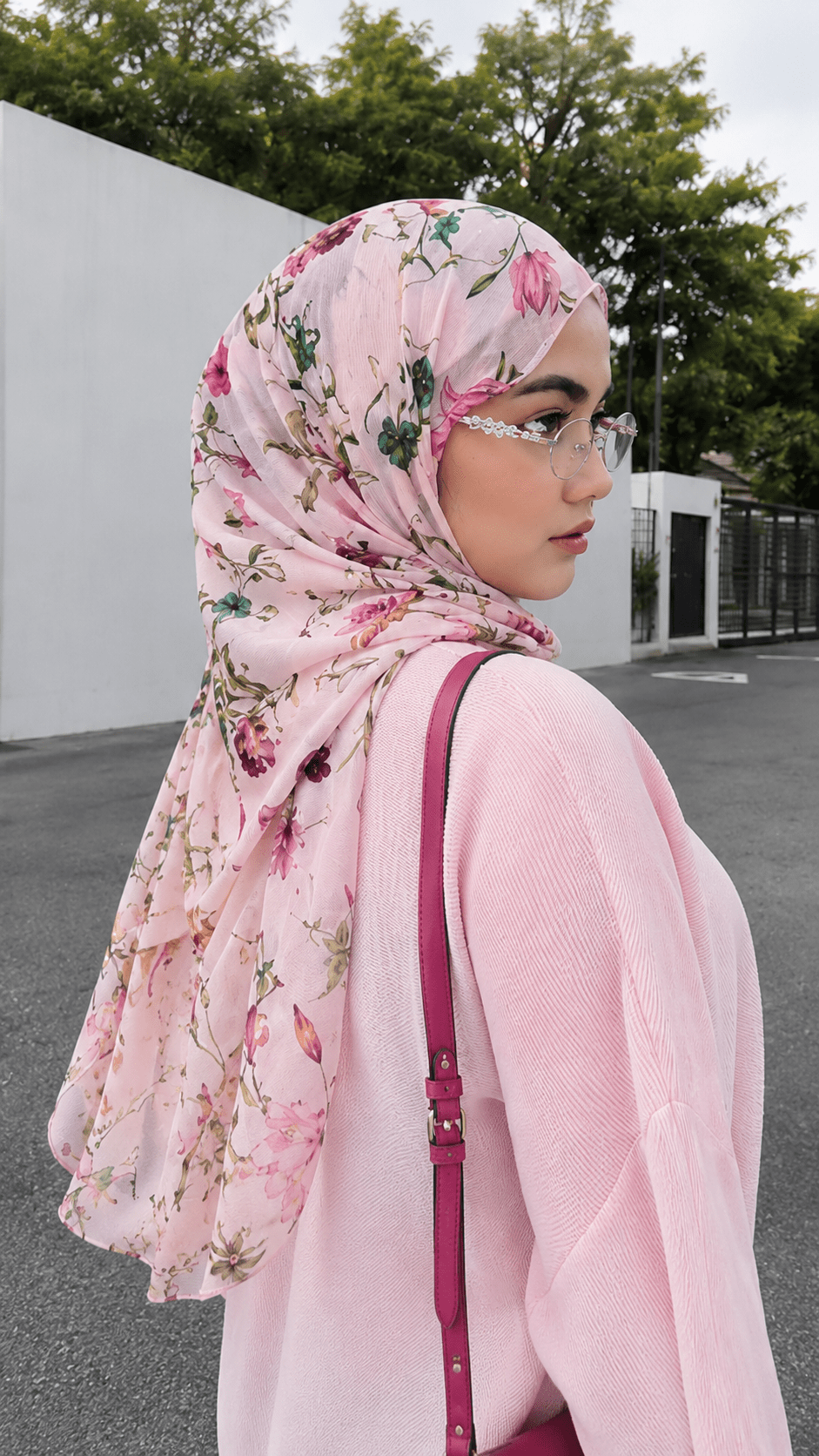 Blush Pink Rose Floral Vine hijab shawl - view 2
