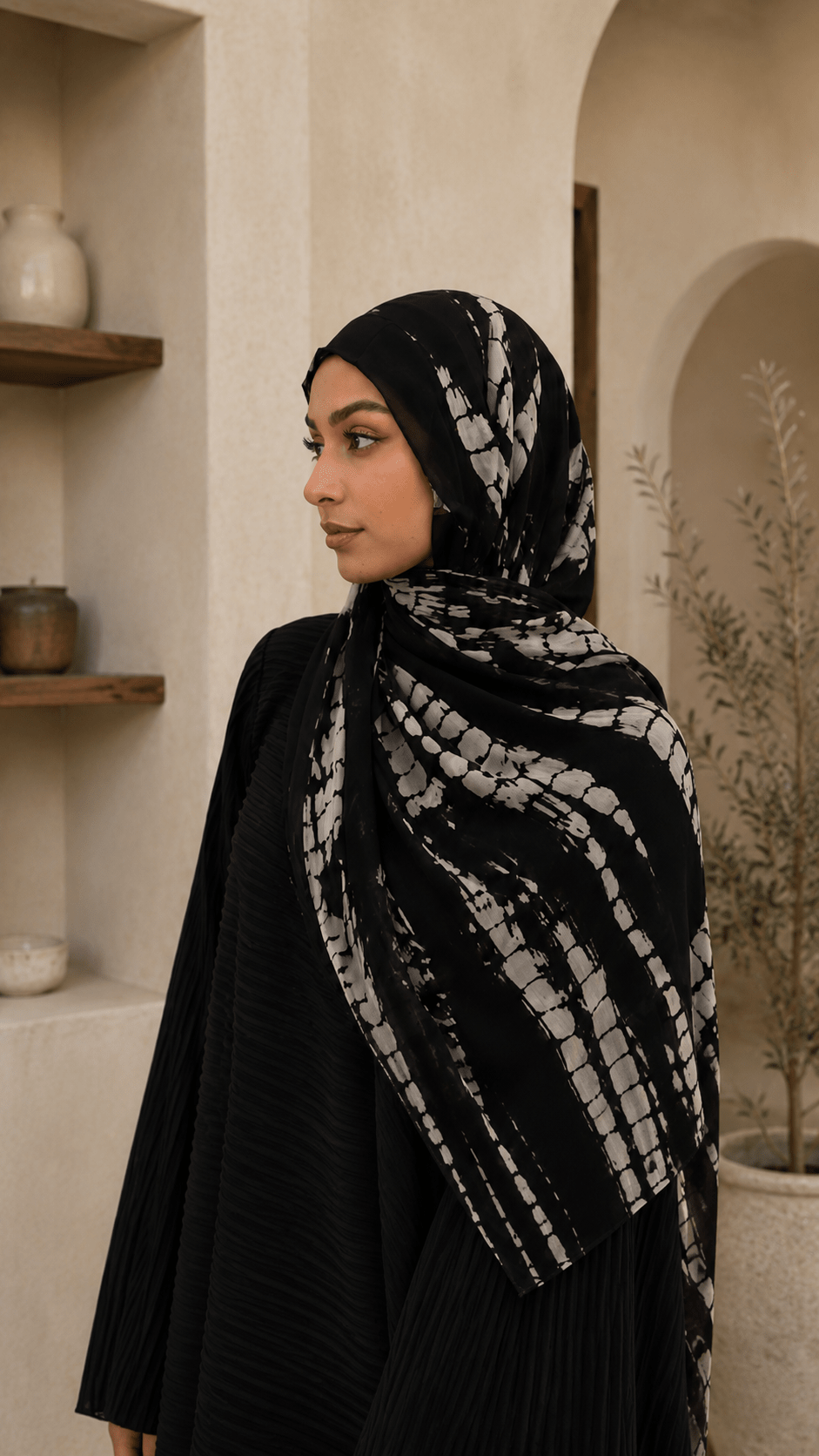 Black White Tie Dye Shibori hijab shawl - view 2