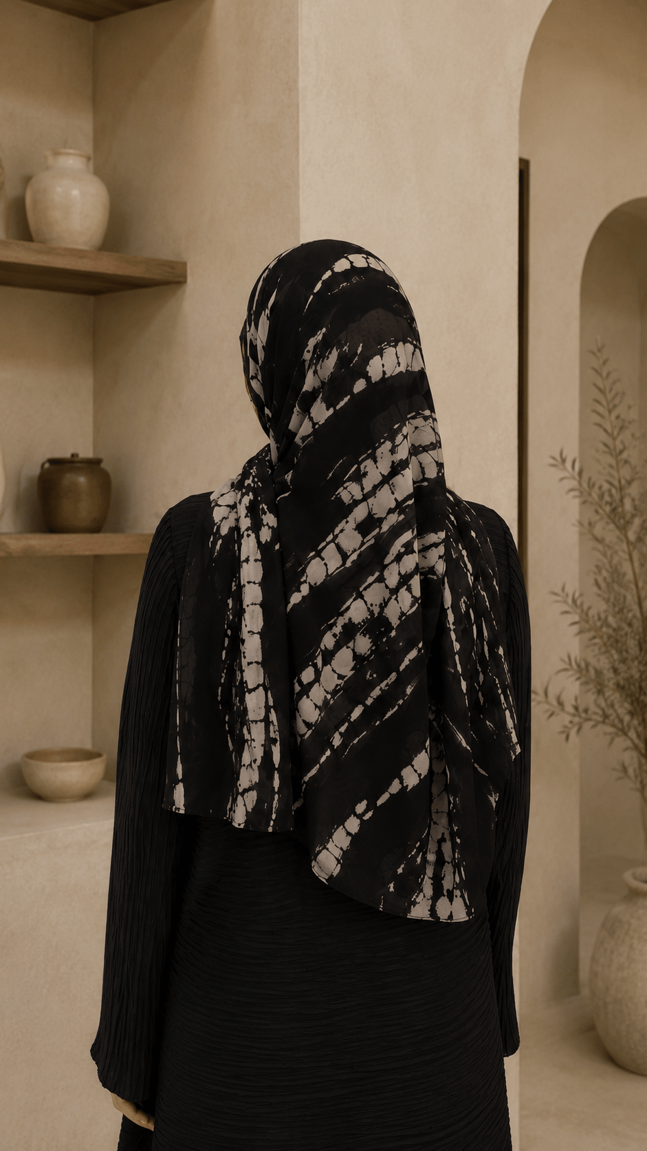 Black White Tie Dye Shibori hijab shawl - view 4