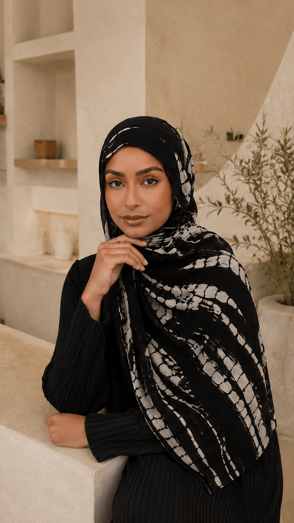 Black White Tie Dye Shibori hijab shawl - view 3