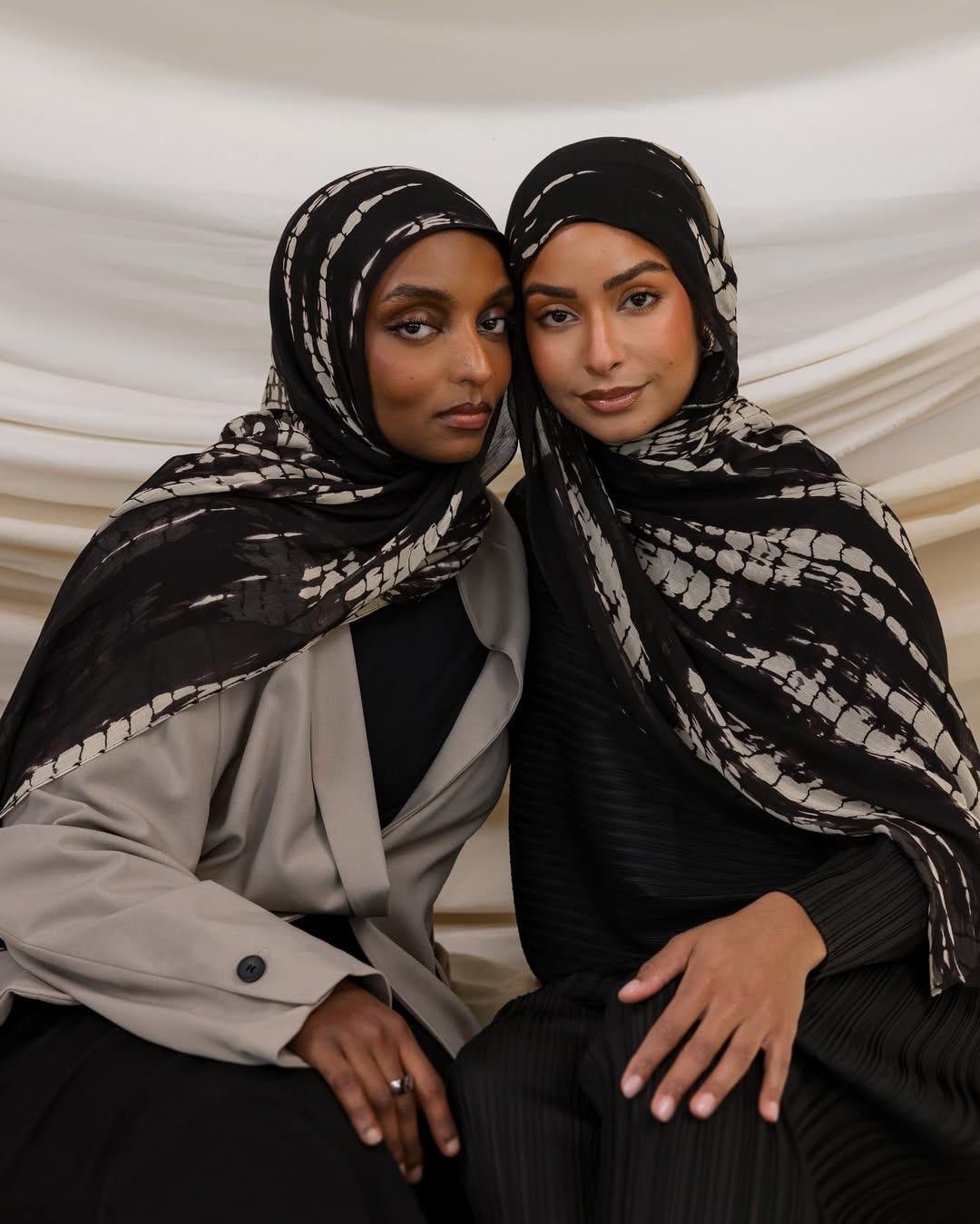 Black White Tie Dye Shibori hijab shawl - view 1