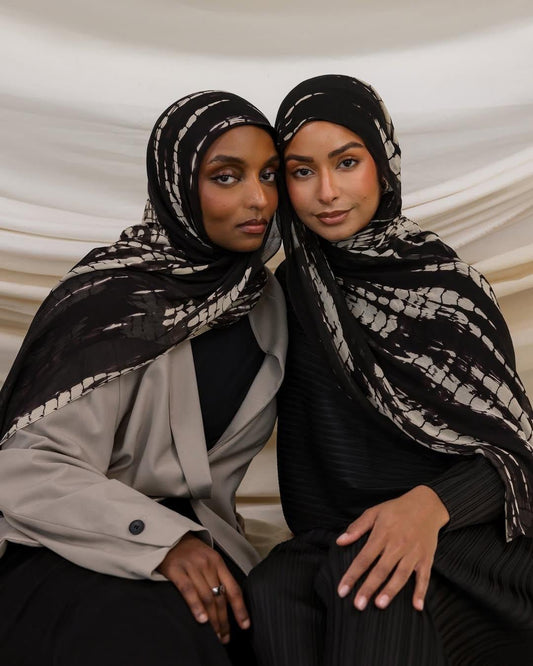 Black White Tie Dye Shibori hijab shawl - view 1