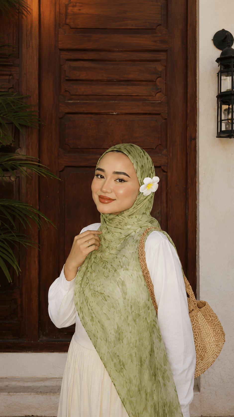 Olive Green Moss Leaf Speckle hijab shawl - view 2
