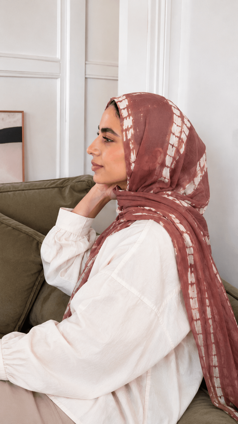 Rose Brown Gold Diamond Shibori hijab shawl - view 2