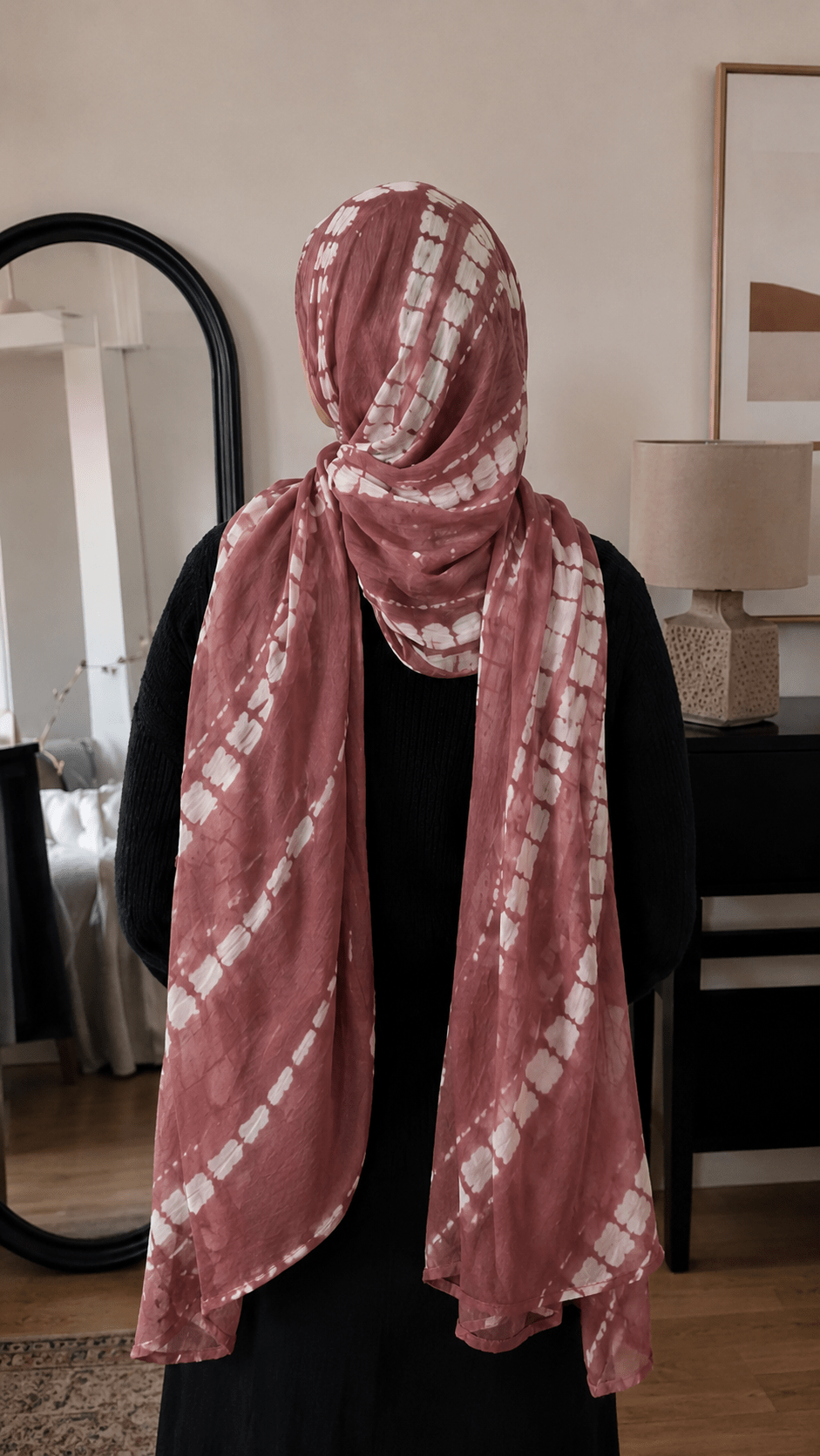 Rose Brown Gold Diamond Shibori hijab shawl - view 3