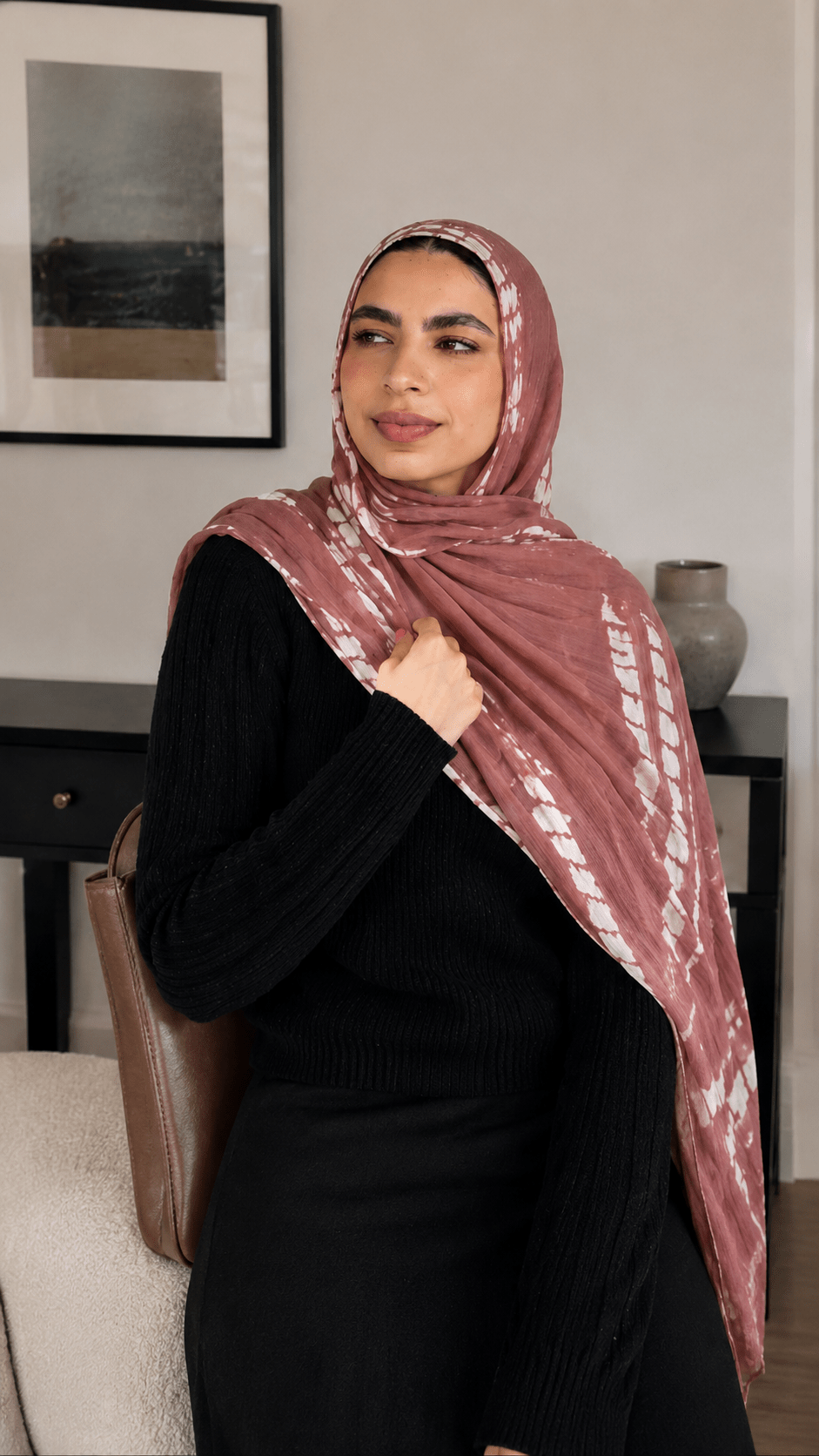 Rose Brown Gold Diamond Shibori hijab shawl - view 4
