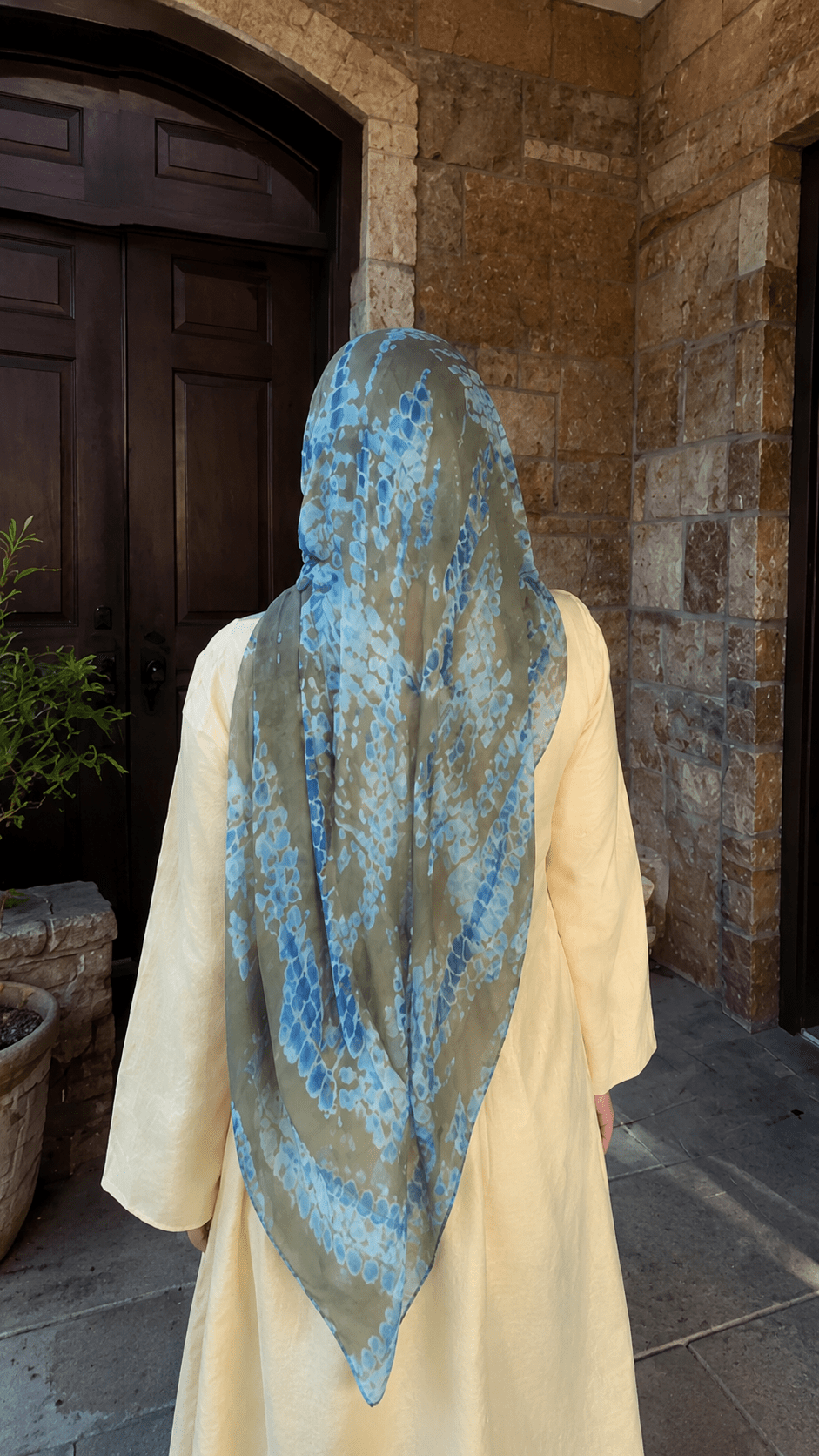 Olive Green Blue Grey Crackle Net hijab shawl - view 3
